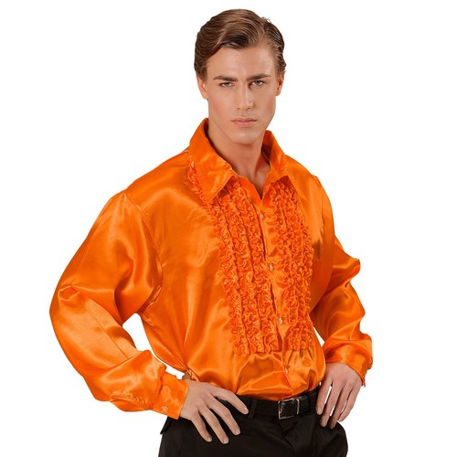 Discohemd Rüschenhemnd 70er Jahre Partyhemd Vintage Oberteil Orange XL 54/56