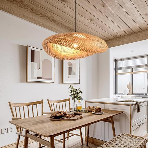 Boho Bamboo Pendant Light, 19.7in Farmhouse Hand-Woven Rattan Chandelier #R08 - Picture 5 of 5