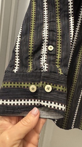 Tommy Bahama Shirt M Black Green Striped Flip Cuff Button Up Long Sleeve Casual - Picture 4 of 8