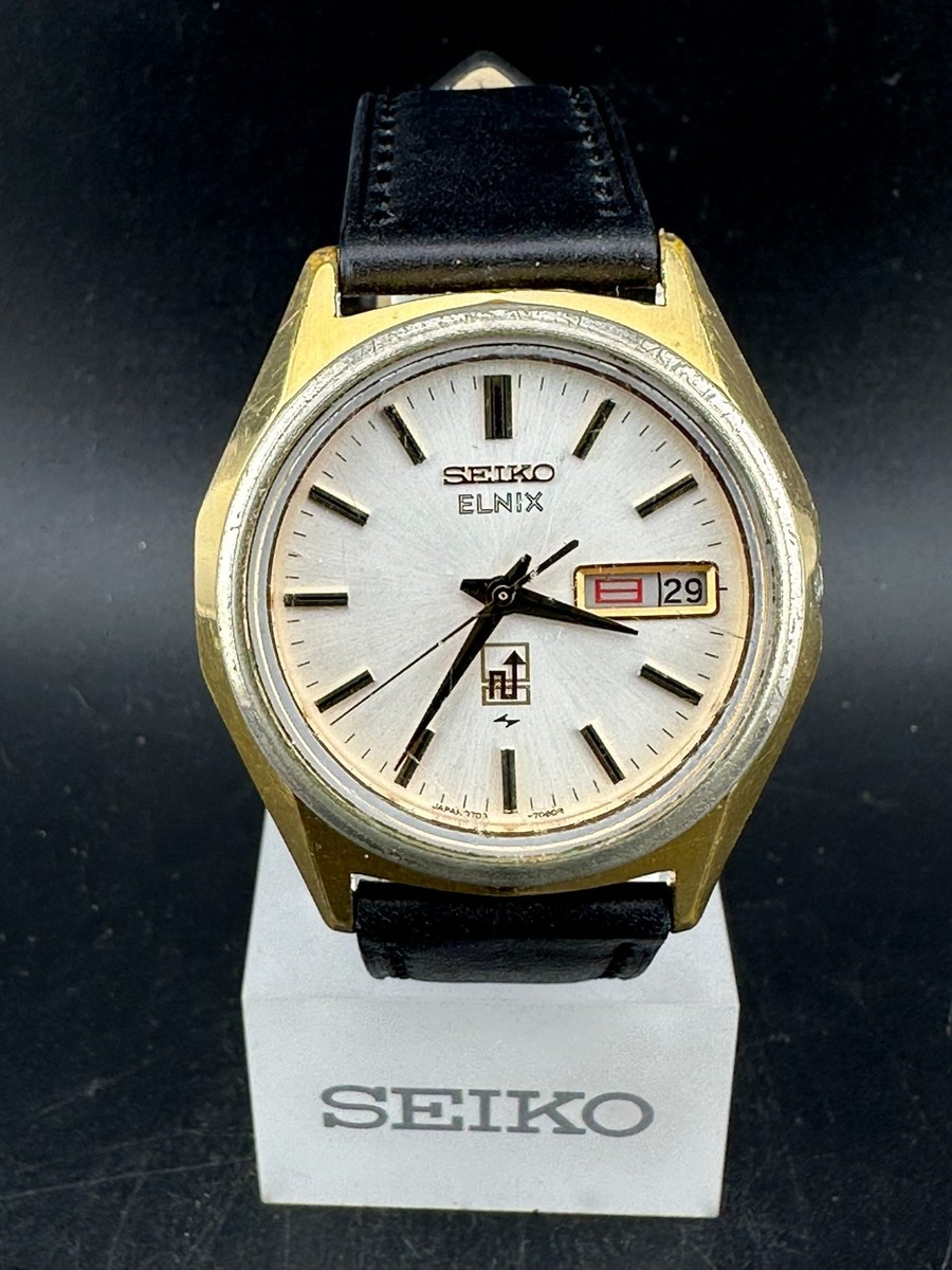 【良品・70年代ヴィンテージ】セイコー エルニクス ELNIX 1976 Seiko Elnix Mens Silver Dial Day Date Eng/Kanji 36mm Quartz