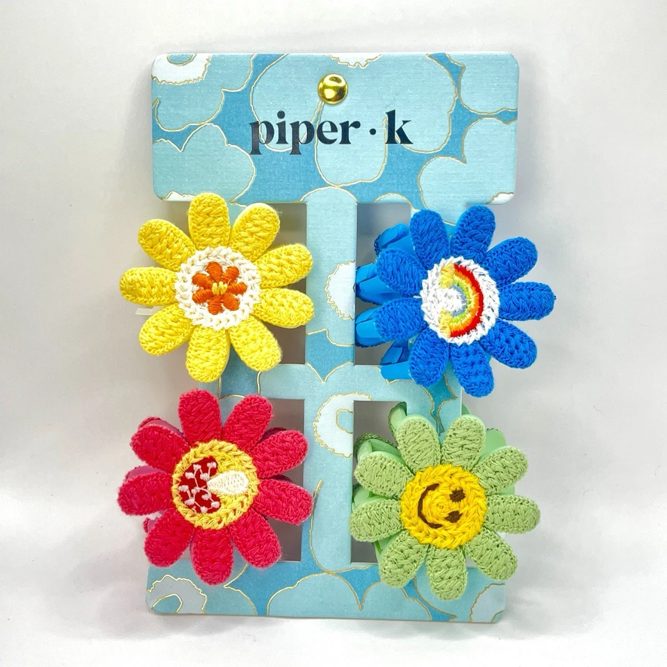 Juego de 4 pinzas para el cabello coloridas boho Piper K crochet flor margarita Foto 4 de 4