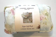 4pc Laura Ashley Cottage Core Soft Plush Travel Set Pink & Blue Floral