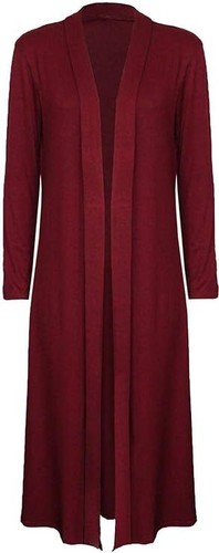 WOMANS LONG FULL SLEEVE MAXI LONG LENGTH BOYFRIEND CARDIGAN COLLARED TOP FLOATY - Picture 21 of 21