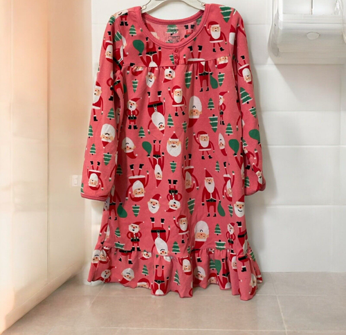 Carters Girls Fleece Christmas Nightgown Size 6-7 Pink Santa Long Sleeves - Picture 4 of 11