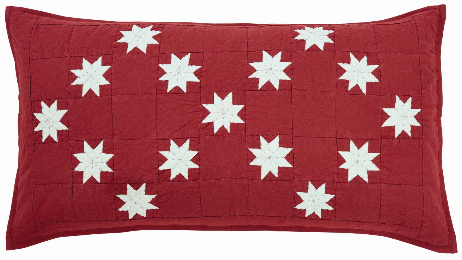 Crimson Red King Pillow Sham Hand Quilted w Cream Snowflake 8-Point Stars Kent Crimson Red King Pillow Sham Hand Quilted w Cream Snowflake 8-Point Stars Kent