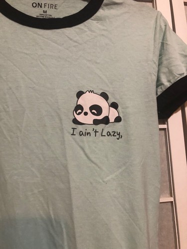 ON FIRE Girls   T-shirt "I AIN'T LAZY Tee Panda Print Size SIZE MEDIUM - Picture 3 of 6