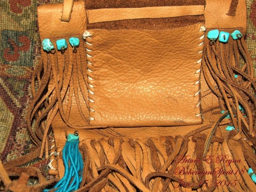  Arturo E.Reyna MEDICINE POUCH TURQUOISE UNISEX LEATHER FRINGES SHOULDER BAG - Picture 5 of 12