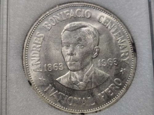 Schöne Silbermünze Philippinen 1863-1963 Peso Andres Bonifacio Hundertjahrfeier, getönt. - Bild 3 von 4
