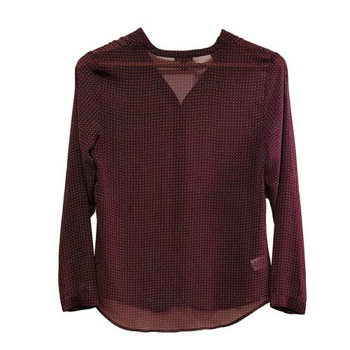 ANN TAYLOR Burgundy Sheer Button Up Long Sleeve Shirt Sz 4P - Picture 7 of 7