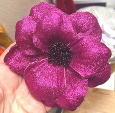new millinery flower 5" cotton glitter 1pc hair accessory clip/pin fuchsia