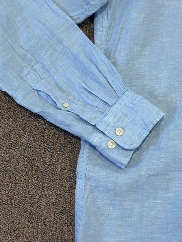 [L] Uniqlo Mens Work Dress Button Up Shirt Long Sleeve Light Blue Cotton Collar - Picture 4 of 9