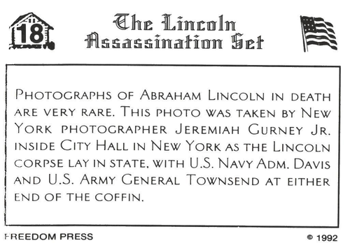 Lincoln In Death, The Lincoln Assassination 1992 Freedom Press Trading Card - Picture 2 of 2