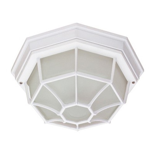 Exterior Outdoor Porch Spider Cage Flush Mount Ceiling 1 Light Fixture WHITE - Picture 2 of 2