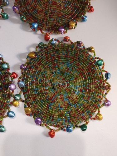 Bohemian Soho Retro Colored Beads Small Bells Coasters Set Of 6 D9 - Picture 5 of 11