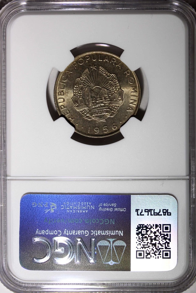 Romania 1956 50 Bani NGC MS63 25 mm 2 Years Type BU COIN KM# 86 (16) - Image 3 of 4