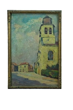 Old City Church Painting Summer Signed E. Van Mierlo Post Impressionist