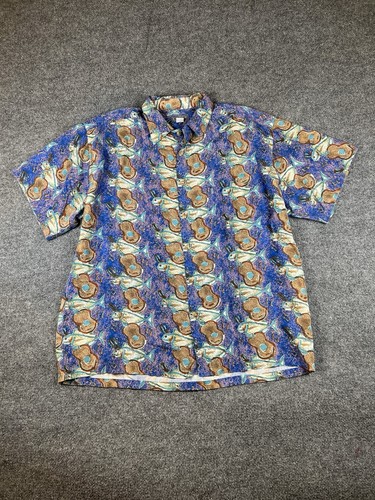 Kahala Men's Hawaiian Shirt Size XL Guitar And Fish Theme Rayon Made in Hawaii
