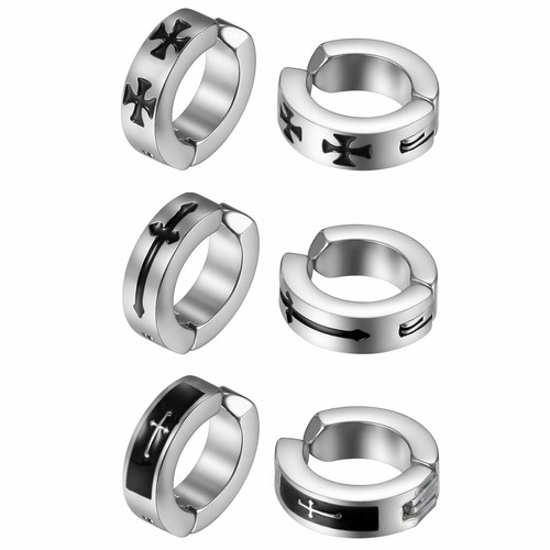 6 Stück Edelstahl Kreuz Nicht Piercing Clip On Creolen Ohrstecker Herren Damen - Bild 1 von 6