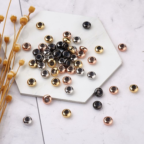 52pcs Brass Stopper Rondelle Beads Insert Rubber Stopper Spacer Slider Beads 7mm - Picture 7 of 8