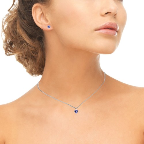 Heart Solitaire Simulated Tanzanite Necklace and Stud Earrings Set in 925 Silver - Bild 3 von 3