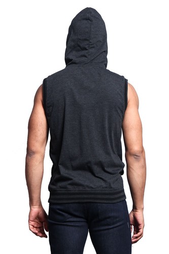 MEN'S Lightweight Sleeveless Gym Fitness Zipper Contrast Vest Hoodie Th890-A1H - Picture 32 of 82