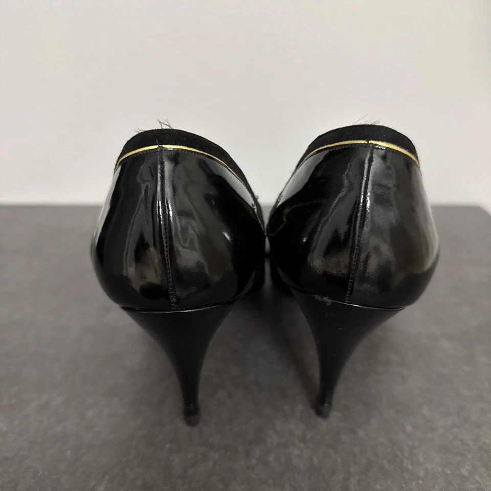 Zapatos de salón de vestir Bally vintage para dama 9 1/2 M de cuero negro y gamuza de tacón alto Foto 4 de 4