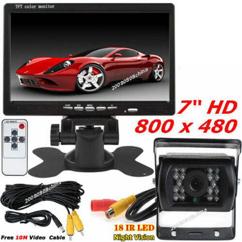 12V-24V 7" HD LCD Rear View Monitor + Lorry Truck IR Night Vision Backup Camera - Picture 1 of 12