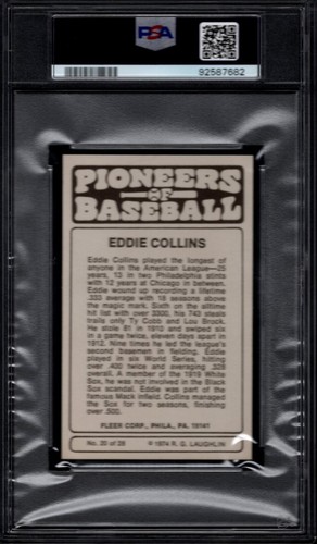 PSA 10 - 1975 Fleer Pioneers of Baseball #20 Eddie Collins Chicago White Sox HOF - Picture 2 of 2