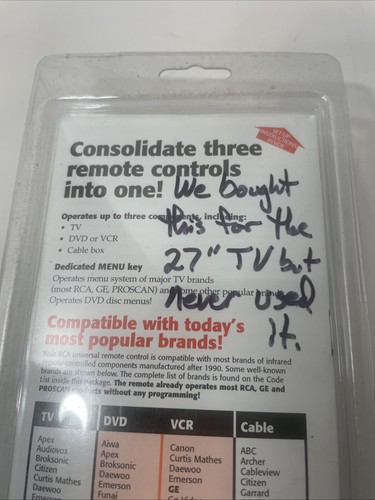 NEW RCA Remote Control RCU310 BB UNIVERSAL CABLE VCR-DVD TV Sealed In Package - Picture 7 of 8