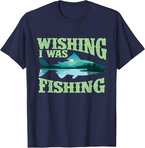 Wishing I Was Fishing - Fisherman Fish Lover Angling T-Shirt Hoodie - Picture 7 of 13
