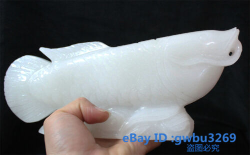 Exquisite Chinese Fengshui  Natural Jade Hand-carved Dragon Fish Statue 43290 - Picture 1 of 12