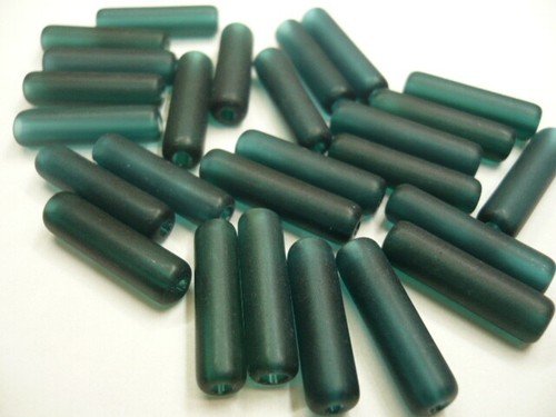 1970's American Vintage Furnace BLUE ZIRCON MATTE Tube Beads 21 X 5MM G76-42M - Picture 2 of 6