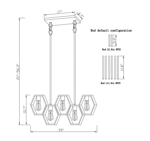 ACNKTZ 5-Light Dining Room Light Fixtures Over Table, Industrial Kitchen. R11 - 第 2/3 張圖片