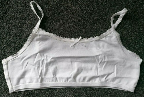 5 Crop Top First Bra Adjustable Strap White Bow 95% Cotton Girls Size 4-16 Age - Picture 2 of 3