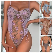 Women Butterfly Mesh Patchwork Sexy Bodysuit Underwear Lingerie Babydoll Dress