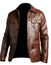 Homme 3//4th marron vieilli Manteau Veste En Cuir Bomber CAFE RACER de mouton véritable
