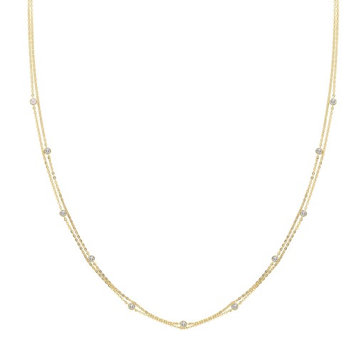 9ct Solid Gold Diamond Bead Double Chain Women Choker Necklace 17 inch New - Picture 2 of 4