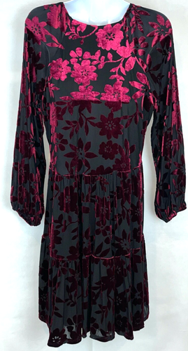 Vestido Taylor Para Mujer Negro Rojo Terciopelo Floral Burnout Manga 3/4 Talla 12 - Imagen 2 de 12