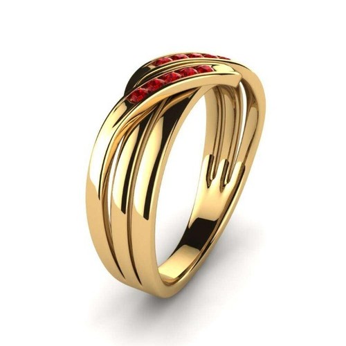 Ruby Channel-Set Round 2.00mm Casual Ring With Yellow Gold Plated - Picture 3 of 6