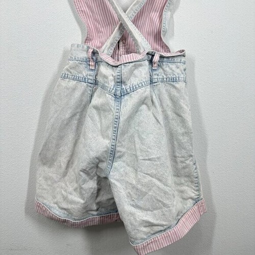 RIO Vintage 80s Denim One Piece Shortall Strampler Acid Washed Pink Striped Hem - Bild 4 von 11