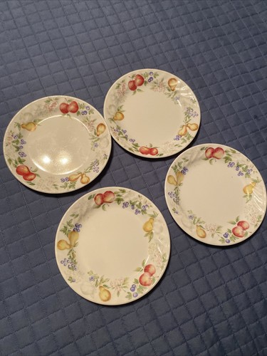 Corelle Chutney Set of 4 Bread Salad dessert Plates 7'' Fruit Border Swirl Rim - Picture 2 of 5