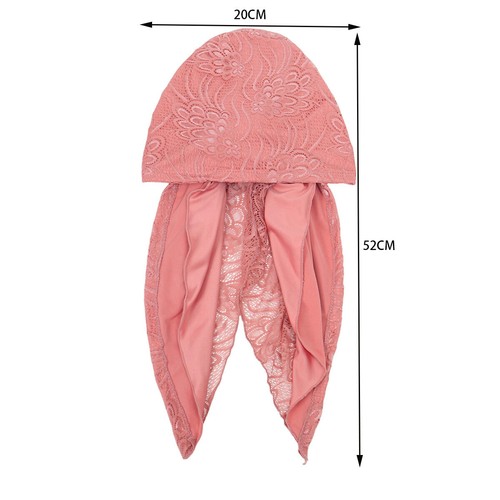 Long Tail Hats Musim Women Solid Color Lace Turban Head Cover Caps Bonnet Arab - Bild 13 von 30