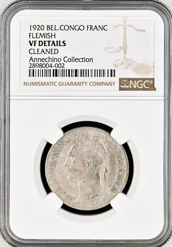 Belgian Congo 1920 Franc (Flemish) Key Date to the series - NGC  VF Details