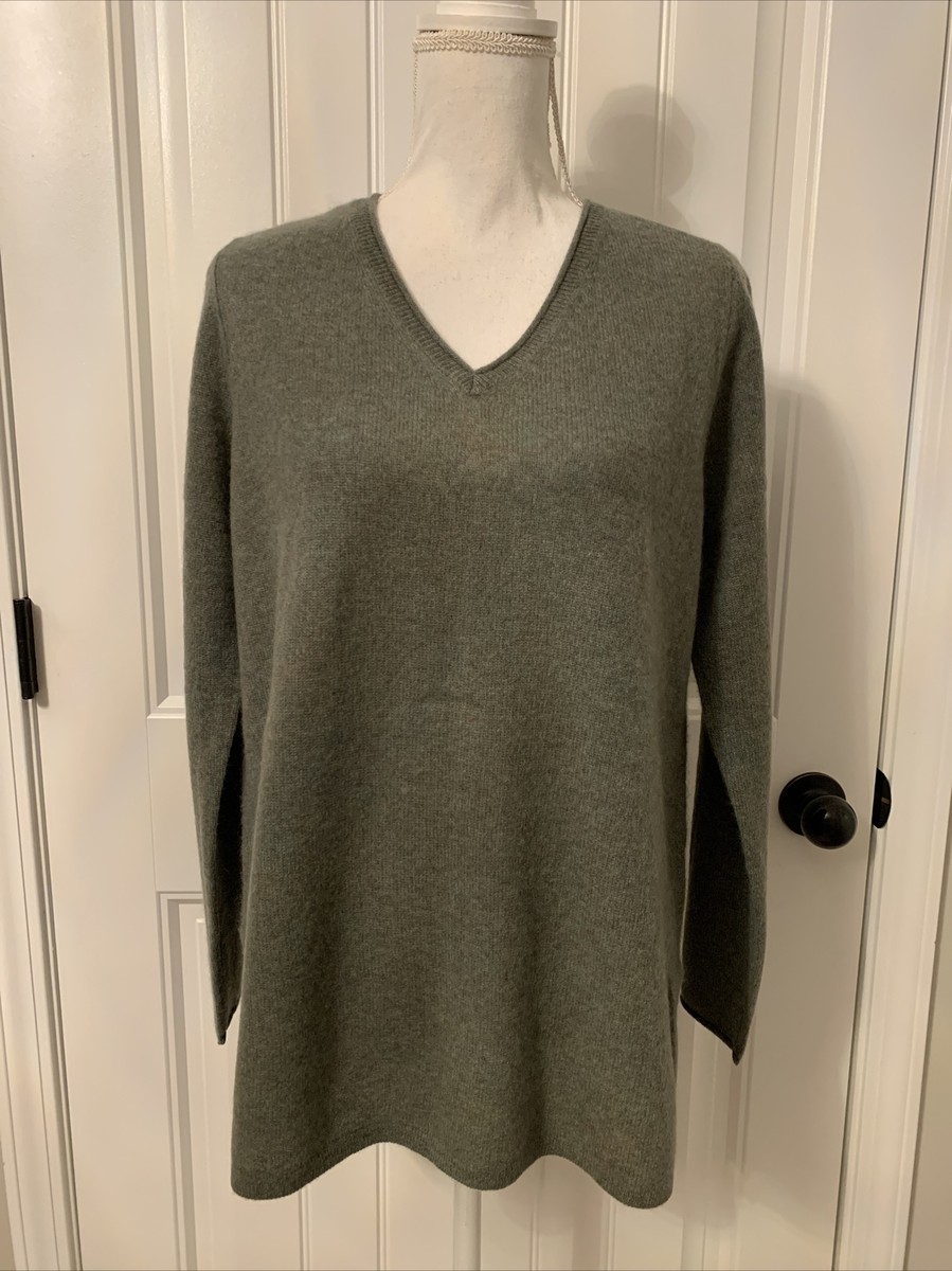 New M BY MAGASCHONI V-Neck Tunic Cashmere Sweater Fig Heather Sz M