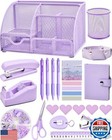 Lxevihk Purple Desk Accessories, 24Pcs Set Office Supplies and Desk Organizer