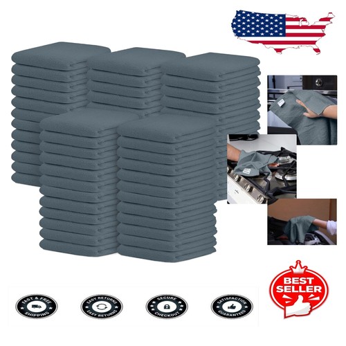 60 Pack Grey Cotton Bar Mop Towels – 16"x19" Absorbent & Multipurpose Rags