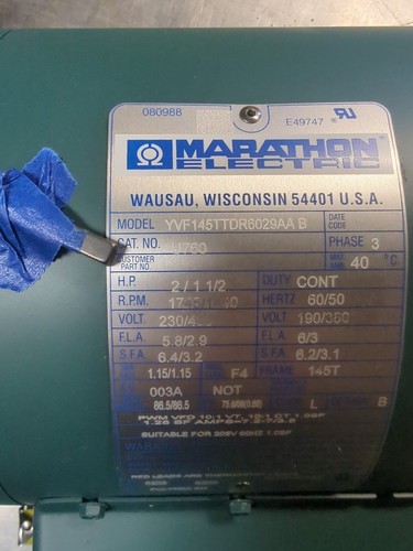 Marathon XRI General Purpose Motor 2 / 1.50 HP, 3 PH 60 & 50 HZ - 145TTDR6029 - Picture 3 of 10