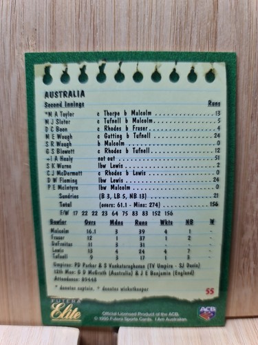 SCORECARD 4th TEST🏆1994/95 #55 Futera ELITE Cricket Card🏆 - Picture 2 of 2