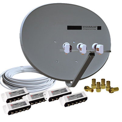 8-Teilnehmer Türkische TV Sat-Anlage E-85 Maximum 3xOcto LNB HDTV 19°E+13°E+7°E