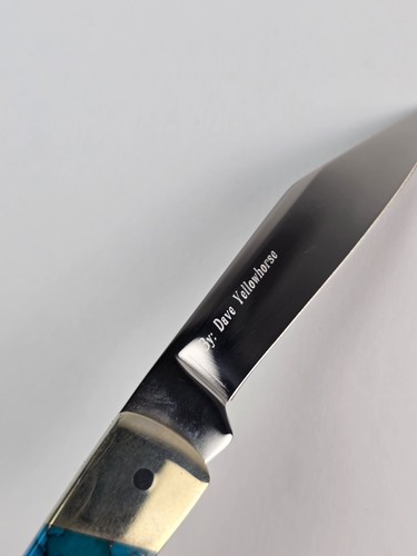 Dave Yellowhorse Custom - Buck Knife #704 Running Horse Handle Turquoise MOP - Picture 9 of 21